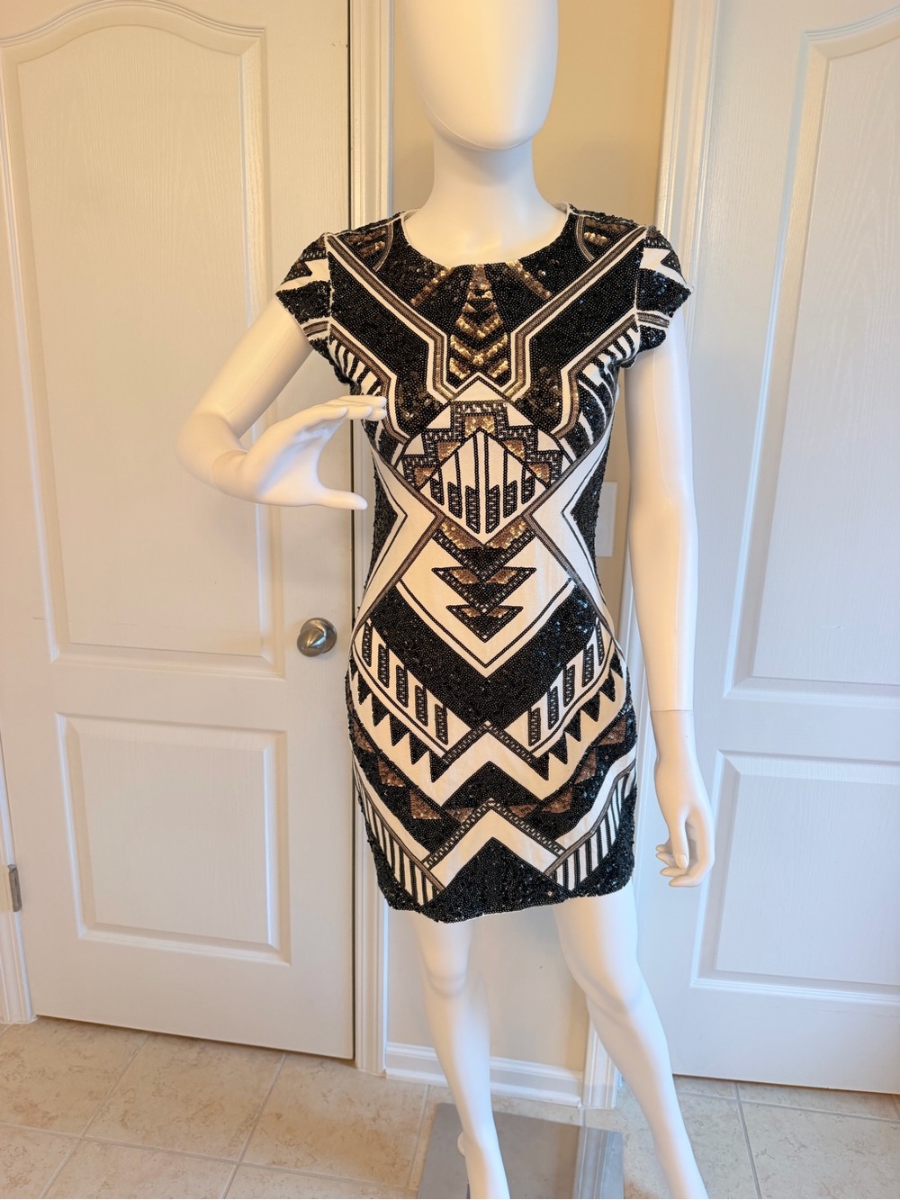 Express Chic Sequin Geometric Art Deco Bodycon Mini Dress Size SP